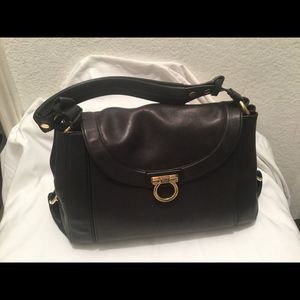 SALVATORE FERRAGAMO Hand Bag Italy Leather Black Gold Italy EE 21 G523